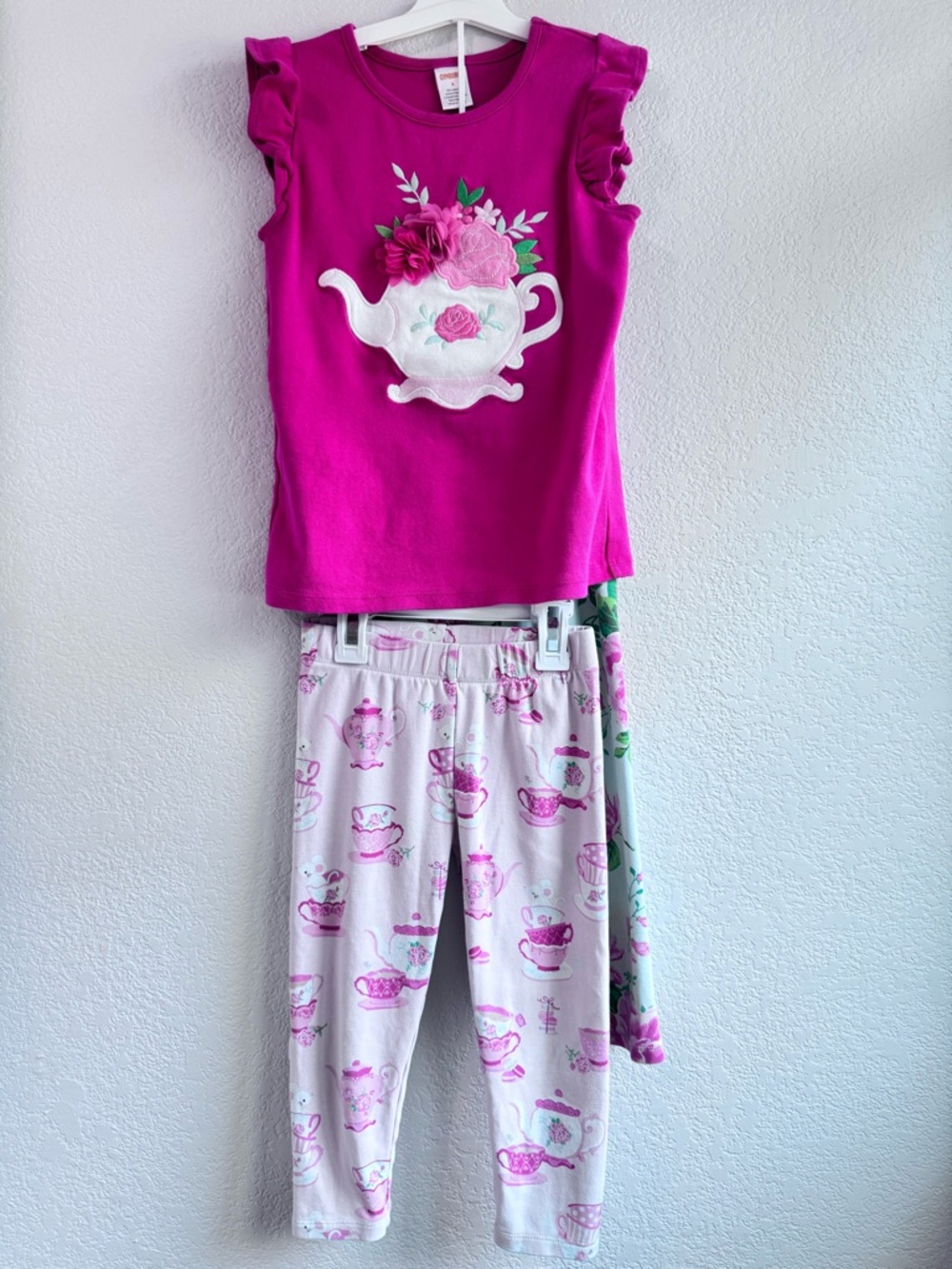 Gymboree Girls Tea Party Top & 2 Capri Leggings Lot Size 7/8 Pink Floral